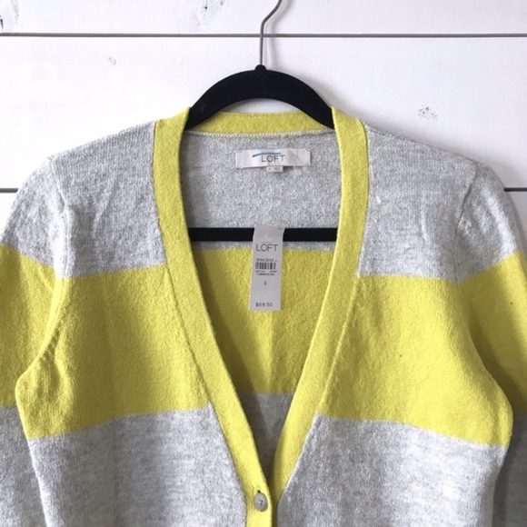 LOFT Gray Yellow Stripe Button Up Cardigan - Picture 2 of 5